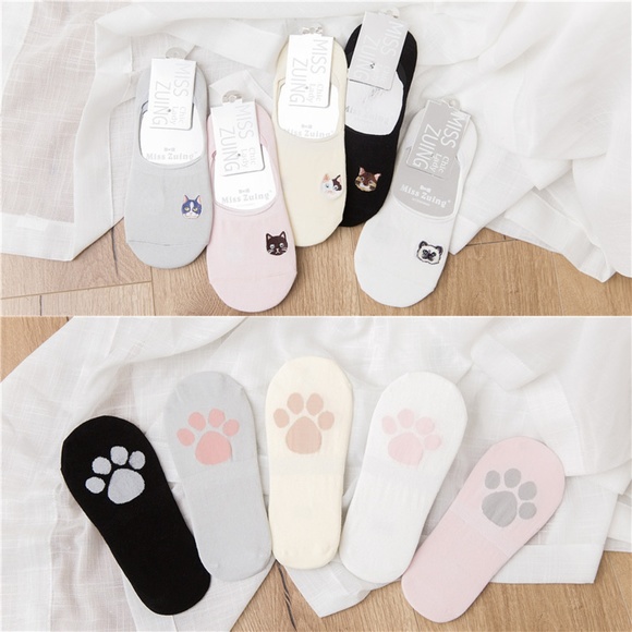 Accessories - 5 Pairs Womens Low Cut Cat Print Animal socks